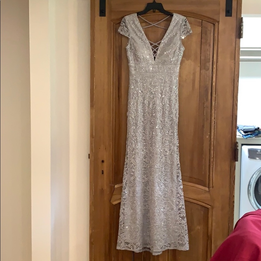 Floor length silver gown